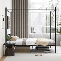 NESTLUNE Double Size Canopy Bed Frame 200 x 140 cm 4-Poster Metal Platform Bed in Black | Size: Cot