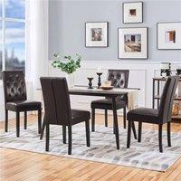 KORVIXA Brown Dining Chairs Set of 2 Faux Leather | Size: 0.6m2
