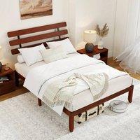 SPETLEK King Size Bed Frame Solid Wood Platform Bed-Walnut in Brown