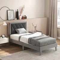 SPETLEK Bed Frame Velvet Upholstered Platform Bed Slat with High Headboard in Grey | Size: Single