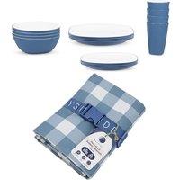 Bayside Blue Pool 16 Piece Picnic Tableware with Waterproof Picnic Blanket