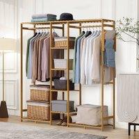 Wooden Garment Rack with Storage Shelf & Side Hooks in Brown