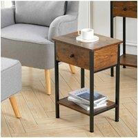 IndustrialStyle Side Table with Drawer & Shelf in Brown