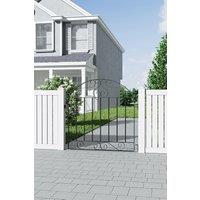 H&O Direct 85cm W x 90cm H Modern Metal Arched Garden Fence Swing Gate in Black | Size: 85 cm W x 90 cm H