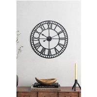 Living and Home 40cm Dia Black Round Roman Numeral Skeleton Wall Clock with Scale