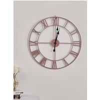 Living and Home 60cm Dia Rose Gold Roman Numeral Skeleton Wall Clock