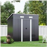 Living and Home 6 x 4 ft Pent Metal Garden Shed Outdoor Tool Storage Shed with Base Foundation, Charcoal Black
