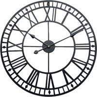 Living and Home 40cm Black Round Hollow Roman Numerals Metal Wall Clock with Diamond Scale