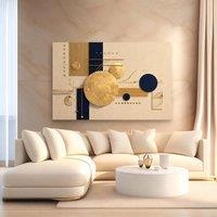 Mafett Modern Gold Navy Geometric Abstract Wall Art Canvas Print in Beige