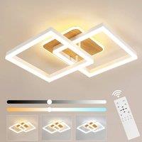 Pheashine White & Wood Grain Square LED Ceiling Lamp, 40W Dimmable 3000K-6500K