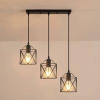 Pheashine Black 3-Light Pendant Light, E27 Base, 40cm Rectangular Canopy, Bulbs Not