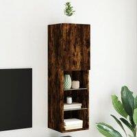Berkfield Home TV Cabinet with LED Lights Smoked Oak 30.5x30x102 cm in Brown