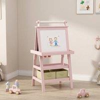 STILVORA Children's Easel with Paper Roll & Storage Baskets in Pink
