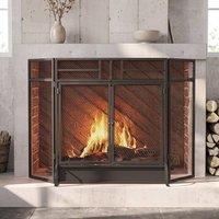 STILVORA Three-Panel Fireplace Screen with Door in Black