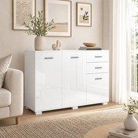 STILVORA Sideboard with 2 Drawers & Adjustable Shelves in White