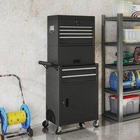 STILVORA Black Steel Tool Chest with Drawers, Cupboards & Pegboard