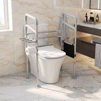 STILVORA Adjustable Toilet Frame with Arms & Storage Pocket in Silver