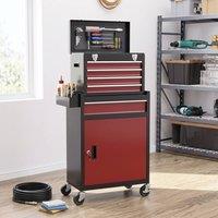STILVORA Tool Storage Chest on Wheels with Drawers & Cupboard in Red