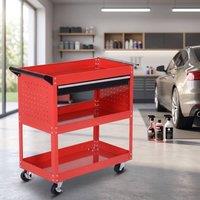 STILVORA Tool Trolley Storage Unit with Drawer & Wheels in Red