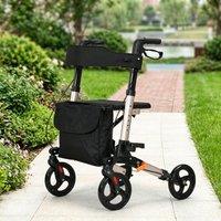 STILVORA Foldable Aluminium Rollator Walker with Seat & Bag in Gold