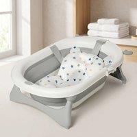 STILVORA Foldable Baby Bathtub Set with Temperature Warning Plug in Grey