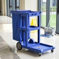 STILVORA Cleaning Trolley with Shelves, Hooks & Bin in Blue