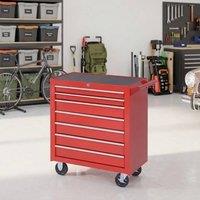 STILVORA 7 Drawer Tool Chest Trolley with Lockable Wheels in Red