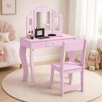 STILVORA Children's Dressing Table with Stool & Mirror in Pink