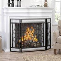 STILVORA 3-Panel Fireplace Screen with Mesh in Black