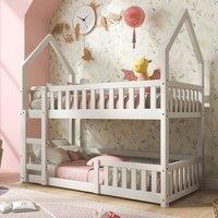 ModernLuxe Wooden single over single bunk bed with ladder & castle design in White