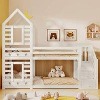 ModernLuxe Single over single bunk bed with stair storage & window design in White