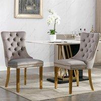 HomeTouch Set of 2 Velvet Dining Chairs with Gold Steel Legs in Grey | Size: 2 Pack