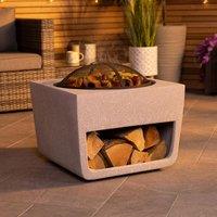 Charles Bentley 52cm Square Magnesia Fire Pit with Mesh Cover Cooking Grill in Grey
