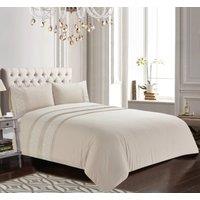 Rapport Home Charlotte Embroidered Polyester Floral Duvet Cover Set with Pillowcase in Natural | Size: Super King