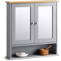 Christow Bathroom Mirrored Cabinet Wooden Double Wall Mounted Storage Unit in Grey