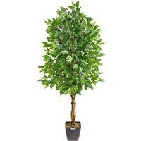 Christow Artificial Ficus Tree Realistic Faux House Plant Decoration in Pot in Green | Size: 5ft