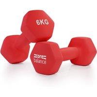 Core Balance Neoprene Hex Dumbbells Set Of 2 Cast Iron Hexagonal Hand Weights in Red | Size: 6kg