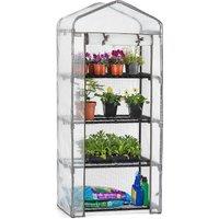 Christow 4 Tier Mini Greenhouse Reinforced Cover Garden Grow House Four Shelves Roll Door in Clear