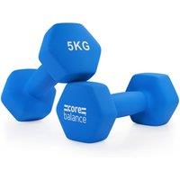 Core Balance Neoprene Hex Dumbbells Set Of 2 Cast Iron Hexagonal Hand Weights in Blue | Size: 5kg
