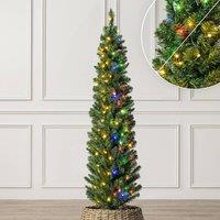 Christow Pre Lit Slim Pencil Christmas Tree Colour Switch & Timer 5ft 6ft 7ft in Green