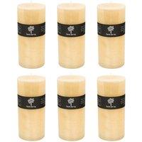 Nicola Spring Round Vanilla Pillar Candles - 140 Hours - Cream - Pack of 6 in Beige