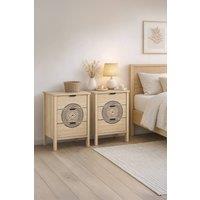 Birlea Pair of Flora 3 Drawer Bedside Cabinet Chest Table Light Oak in Beige