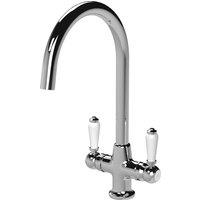 Balterley Traditional Kitchen Sink Mono Mixer Tap - Chrome White Lever Handles in Silver