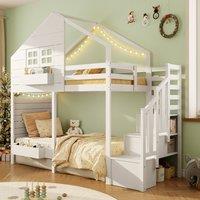 Matteo Children's White Solid Wood Bunk Bed with Storage Stairs & Window | Size: Single