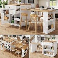 Matteo Extendable Kitchen Island Bar Table with Storage - White