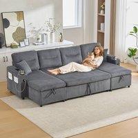 Matteo Dark Grey Fabric 4-Seater Sofa - Dual Chaise, Storage, Pull-Out Bed