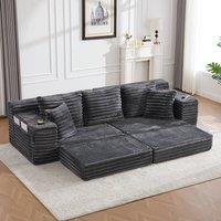 Matteo Dark Grey Corduroy Sleeper Sofa with High Back, Pockets & Holders