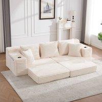 Matteo Beige Corduroy Convertible Sofa Bed with High Back & Storage Pockets