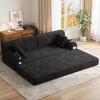 Matteo Black 3-Seater Corduroy Sleeper Sofa - High Back, Cupholders, Storage