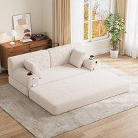 Matteo 2-Seater Sleeper Sofa - Beige Corduroy High Back with Storage